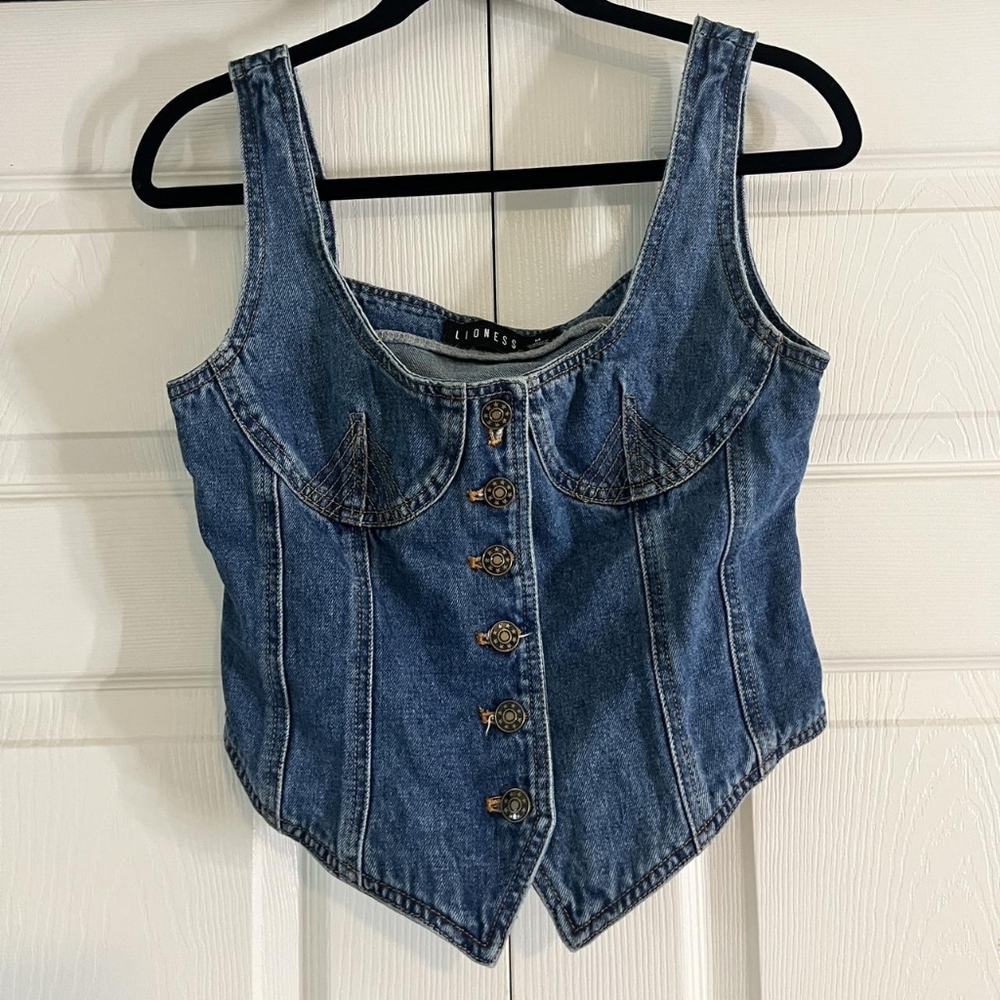 Lioness Blue Denim Button-Up Crop Top